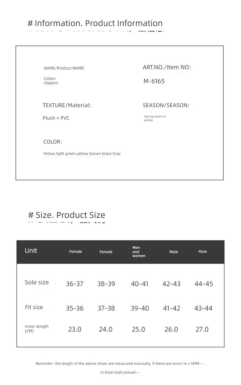 Autumn and winter non-slip wear-resisting keep warm ins Cotton slippers
