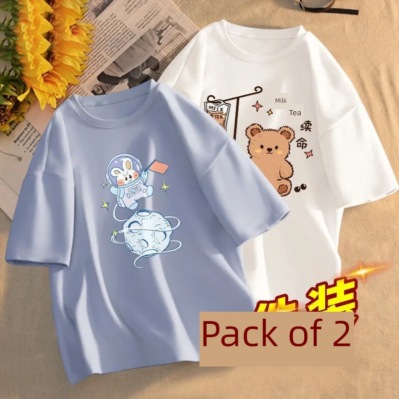 Internet celebrity printing ins Korean version student Half sleeve jacket T-shirt