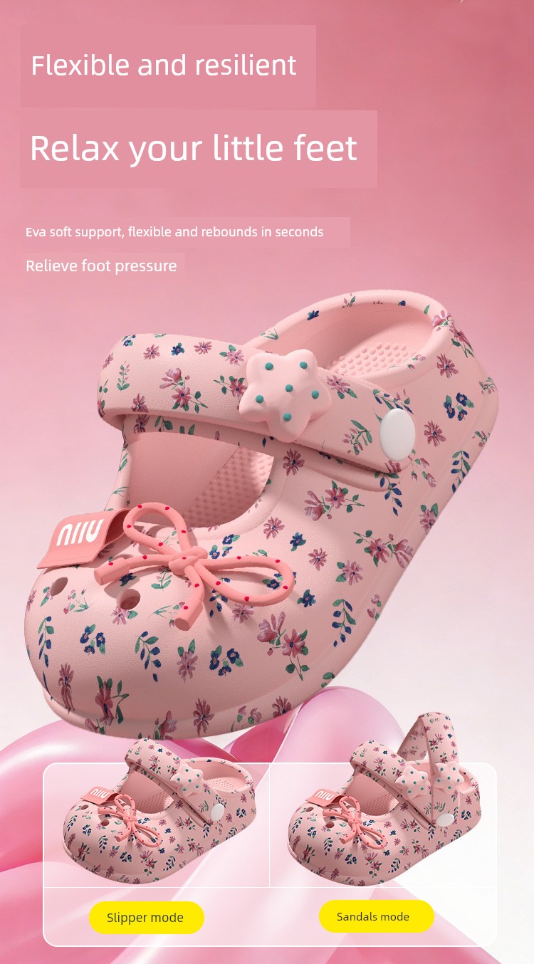 2026 New Children's Beach Sandals Mary Jane Clogs for Girls Summer Floral Bow Girls Princess Shoes — 2