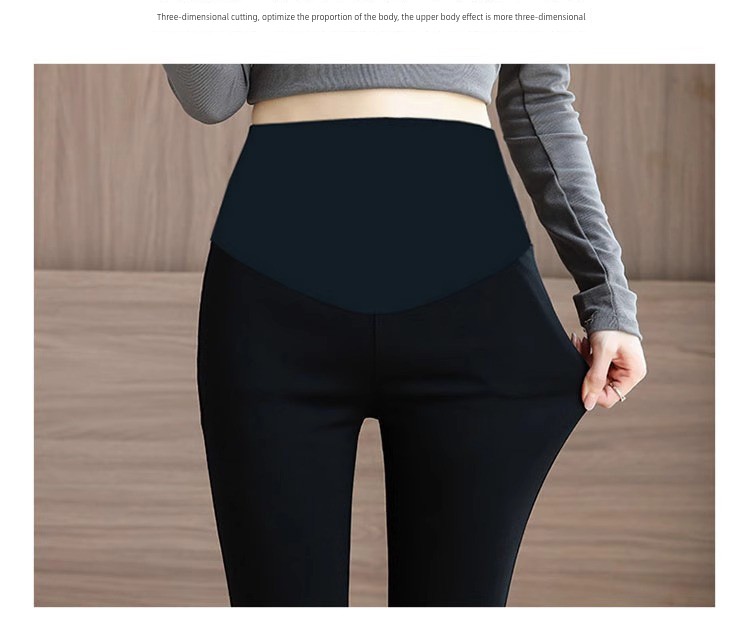 Spring and Autumn Elastic Slimming and Velvet Padded Black Pregnant Women's Pants — 19