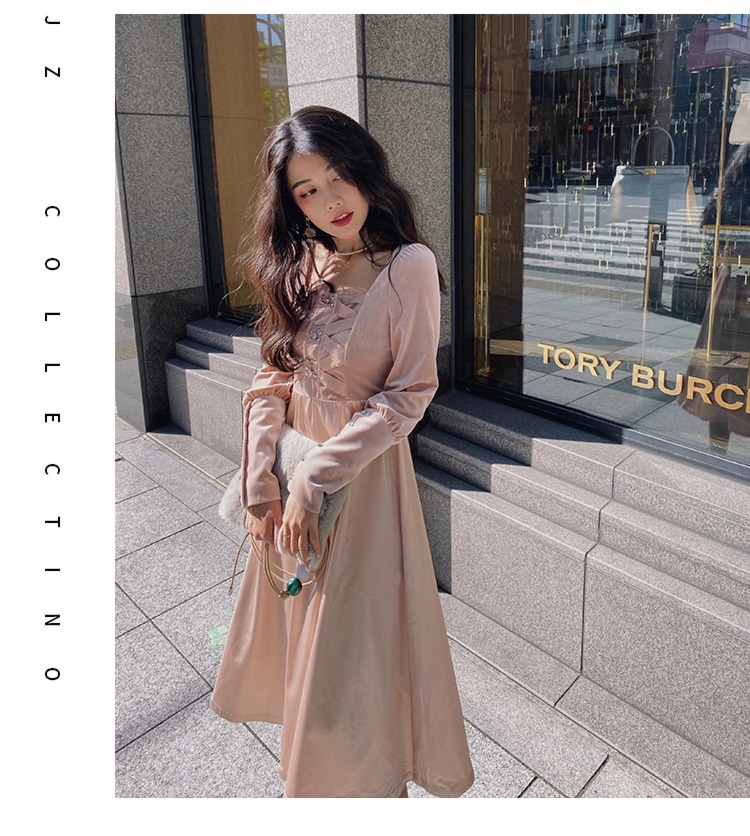 JZ Craftsman velvet Autumn and winter Women's wear domineering lady Dress