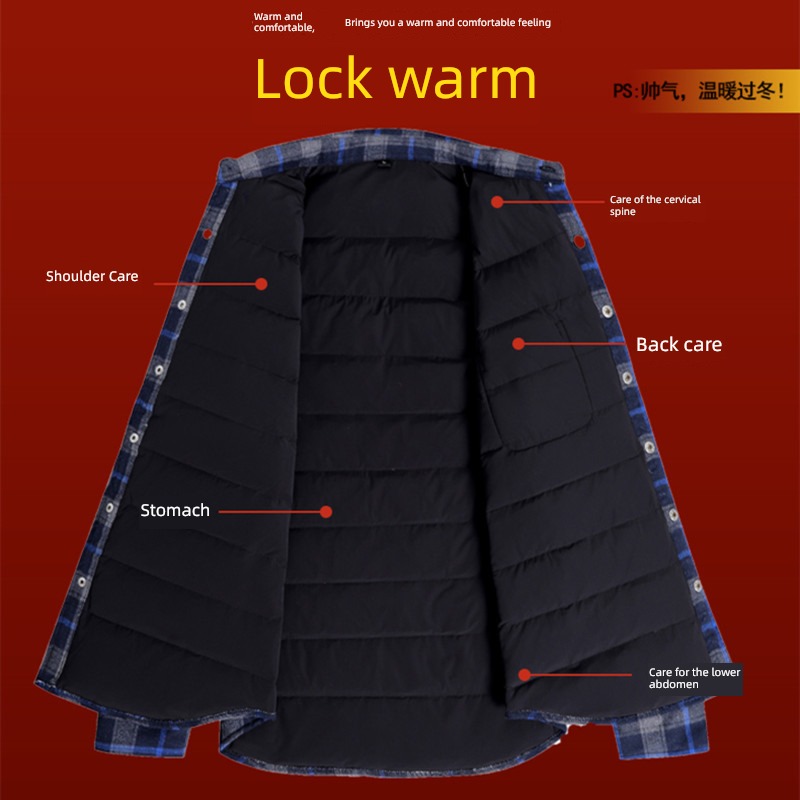 Long sleeve leisure time Sanding keep warm lattice shirt Down cotton