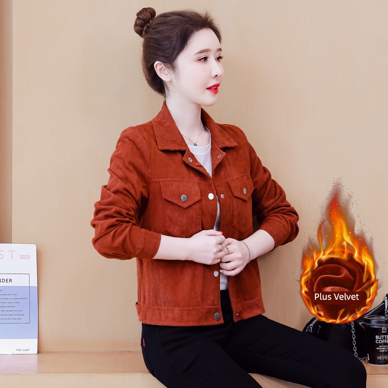 loose coat female corduroy have cash less than that is registered in the accounts leisure time Lapel loose coat