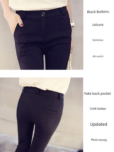 Black slim spring, summer, autumn and winter elastic thin small feet versatile casual straight trousers for women