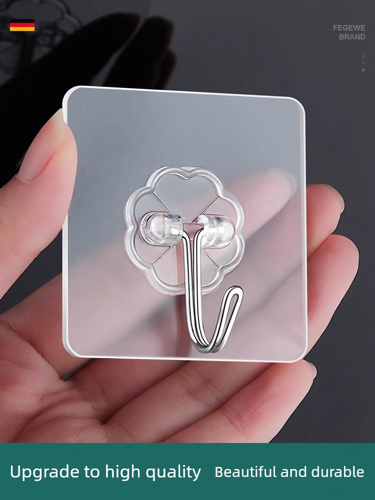 Strong Adhesive Hooks, Transparent and Traceless, Wall-Mounted, Heavy-Duty, No-Drill Hooks, Suitable for Bathroom and Kitchen