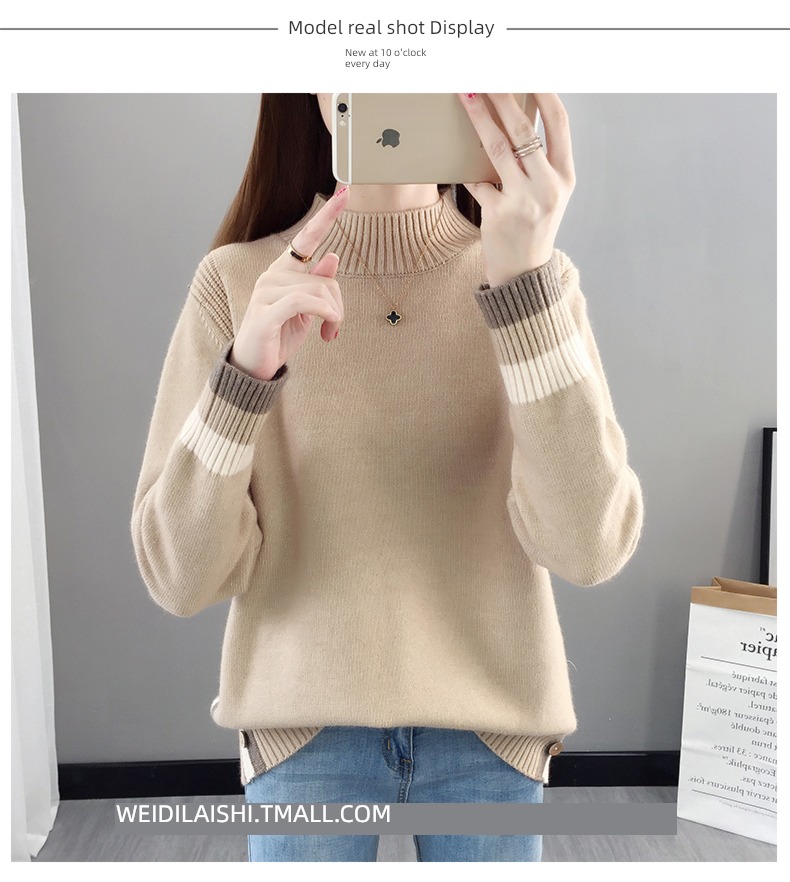 Half high collar easy Plush thickening knitting ma'am sweater