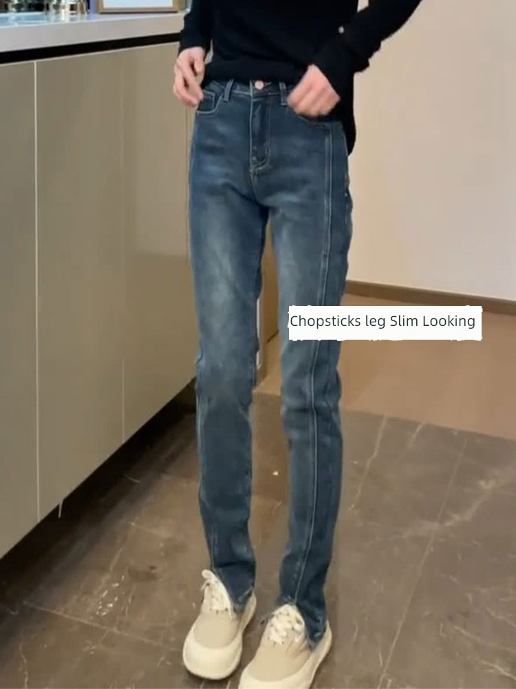 pear-shaped body  High waist Show thin Straight cylinder Fork Jeans