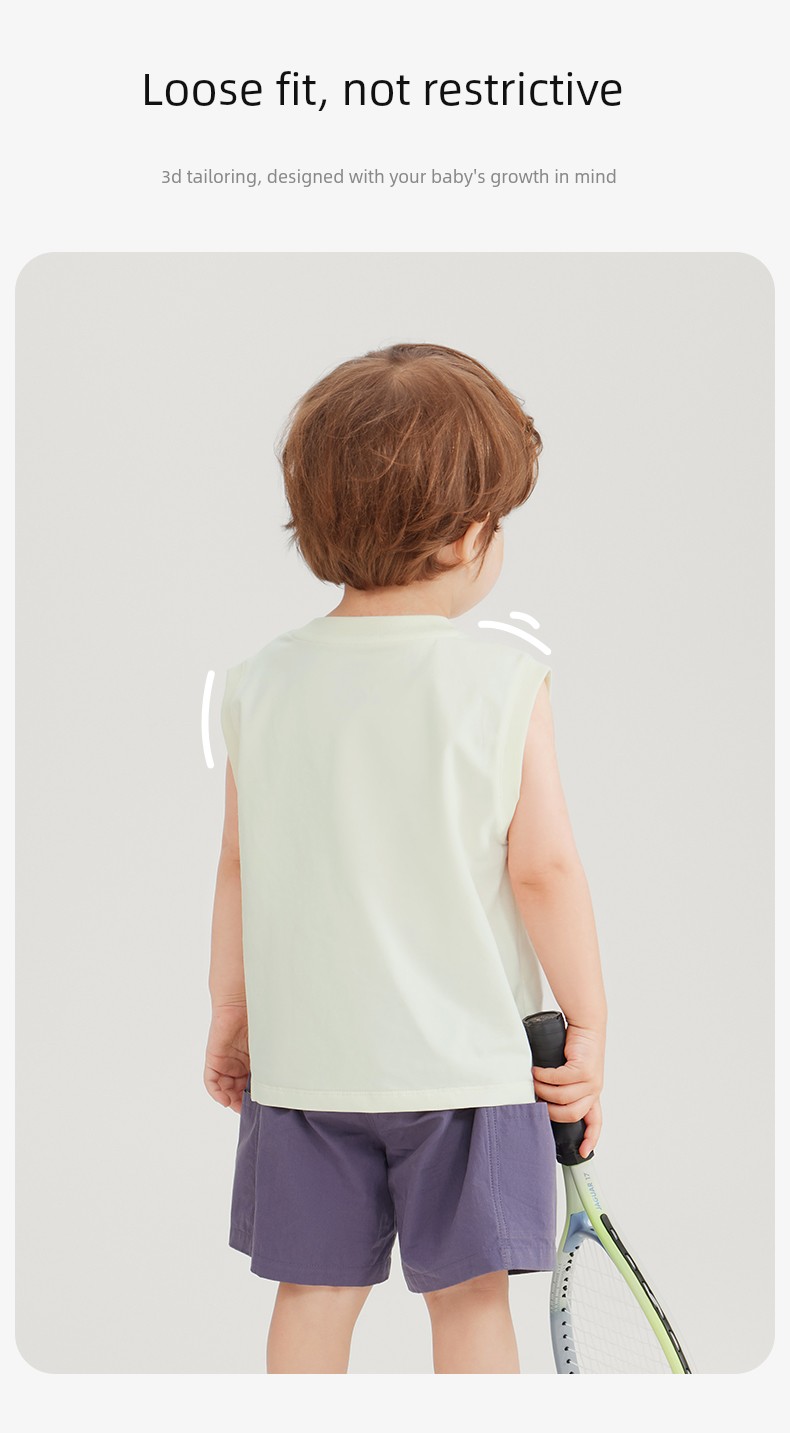 [7A Antibacterial Pure Cotton Cool Sensation] Qiqi Bear Baby Vest Set Summer Outfit Boys' Shorts Outdoor Children's Wear Sleeveless — 16