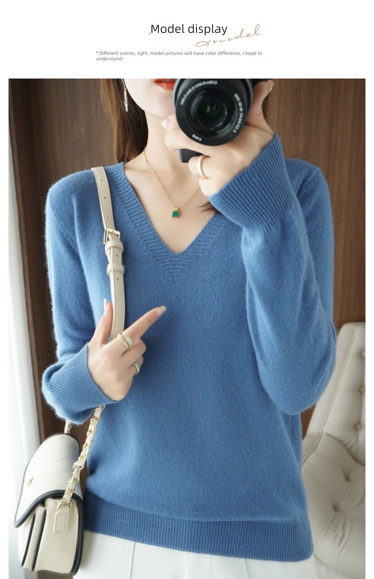 Solid color have cash less than that is registered in the accounts Long sleeve Inner lap Big size Show thin Cashmere sweater