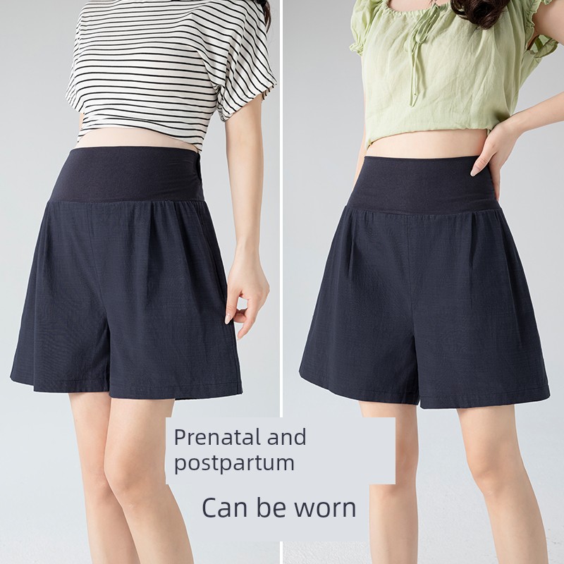 Maternity Shorts, Summer Thin Style, Elastic High Waist, Suitable for Pre and Postpartum, Tencel Cotton, Side Pockets, Wide-Leg, Outerwear, Maternity Pants — 4