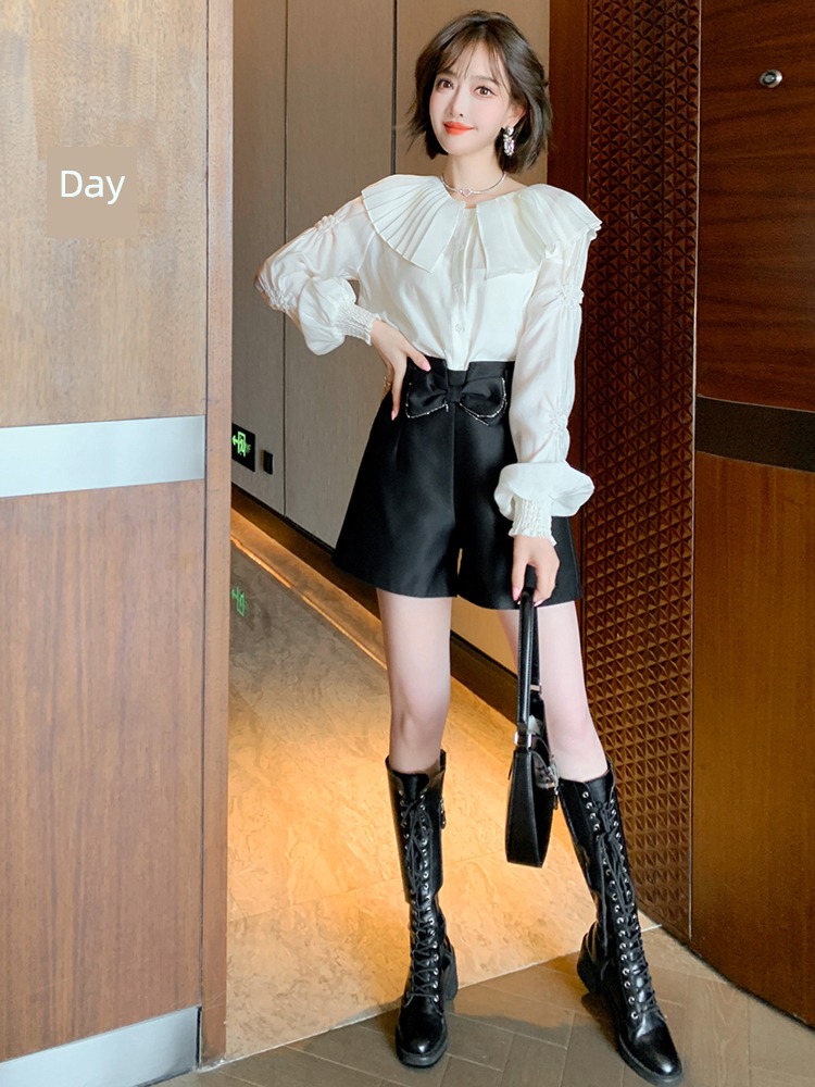 MIUCO Pleat Long sleeve elastic force shirt spring literature