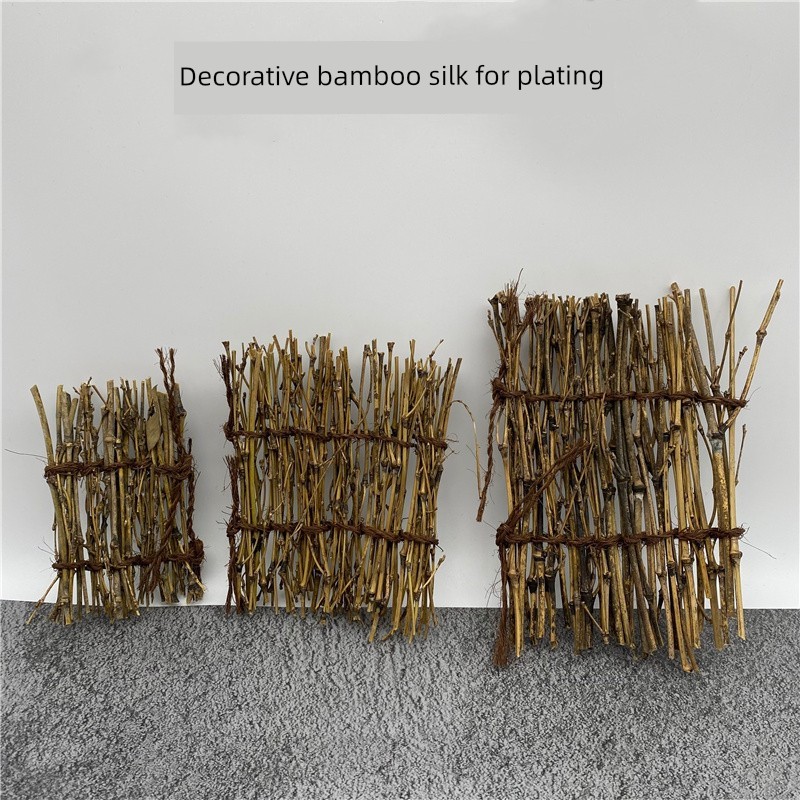 Hotel Plate Decoration Bamboo Strips Sashimi Barbecue Dish Decoration Bamboo Strips Vintage Hand-Woven Bamboo Strips Fence Products