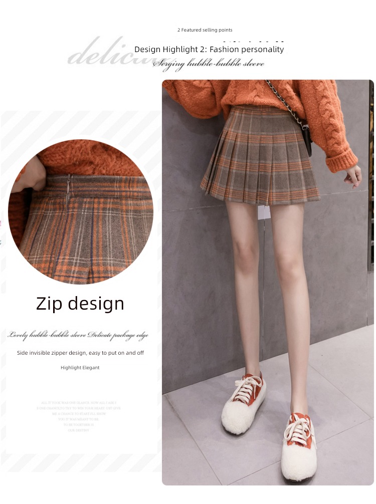Wool Pleat early autumn winter A word work clothes Skirt