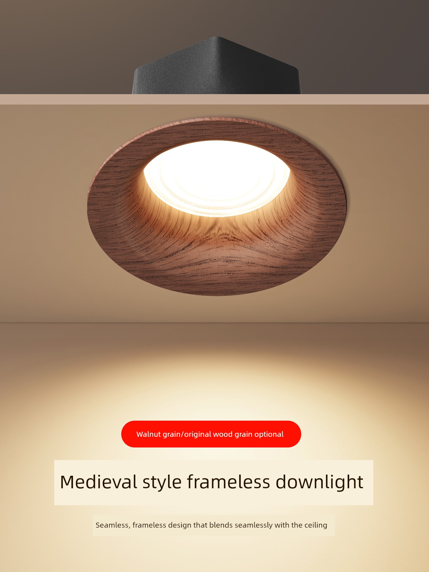 Vintage Style Led Recessed Downlight 75mm Walnut Color Natural Wood Color Living Room Home Use New Chinese Style Spotlight