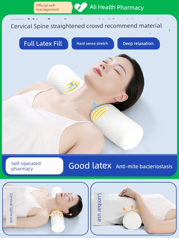 Thailand Latex Cervical Spine Pillow Reverse Bow Straightening Neck Waist Support Improve Sleeping Cylindrical Pillow Student Dormitory Sleep