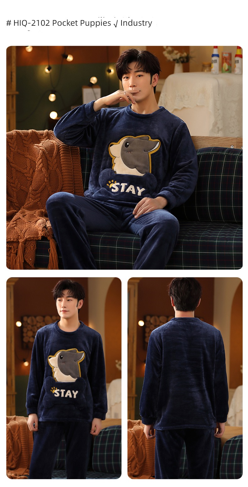male thickening keep warm Flannel Condom Autumn and winter pajamas