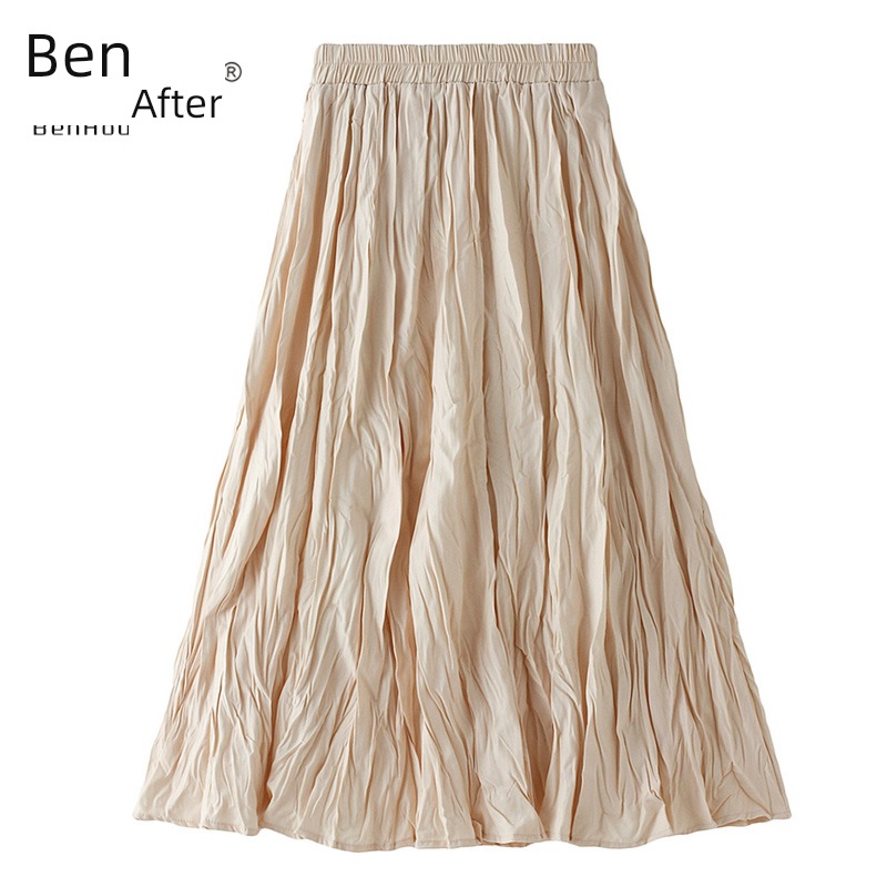 Autumn and winter Medium and long term High waist Show thin Pleated skirt