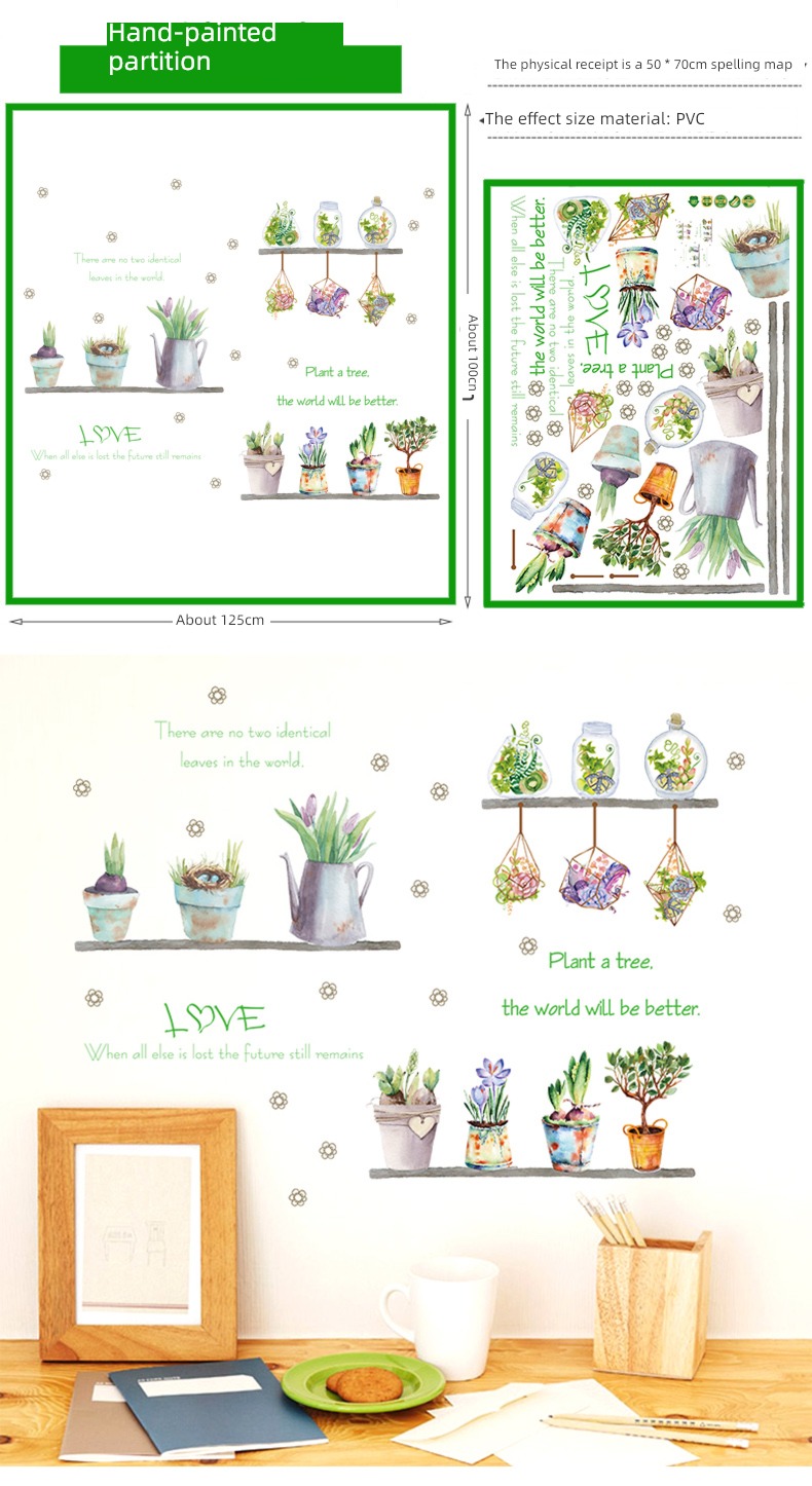 Northern Europe fresh Wall stickers movable Refrigerator paper hanging basket Potted plants