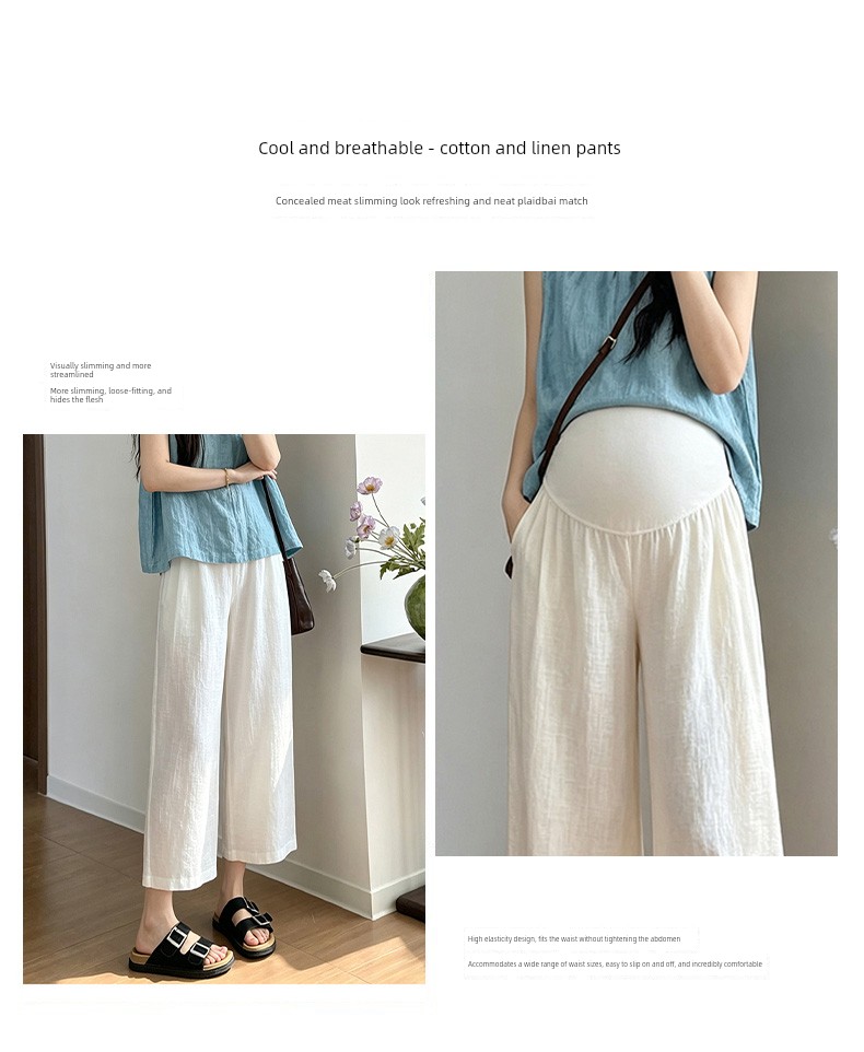 Maternity Cotton and Linen Pants for Summer, Thin Style, 2026 New Model, Small Size, Belly Support, Linen Wide-Leg Pants for Summer Wear — 5
