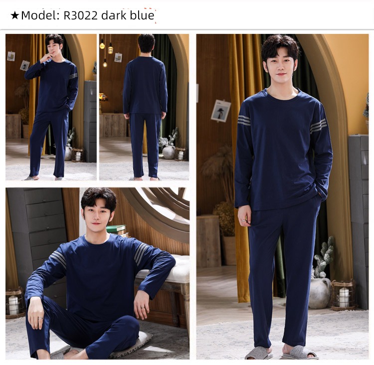 male Long sleeve Cotton Big size Autumn  summer suit pajamas