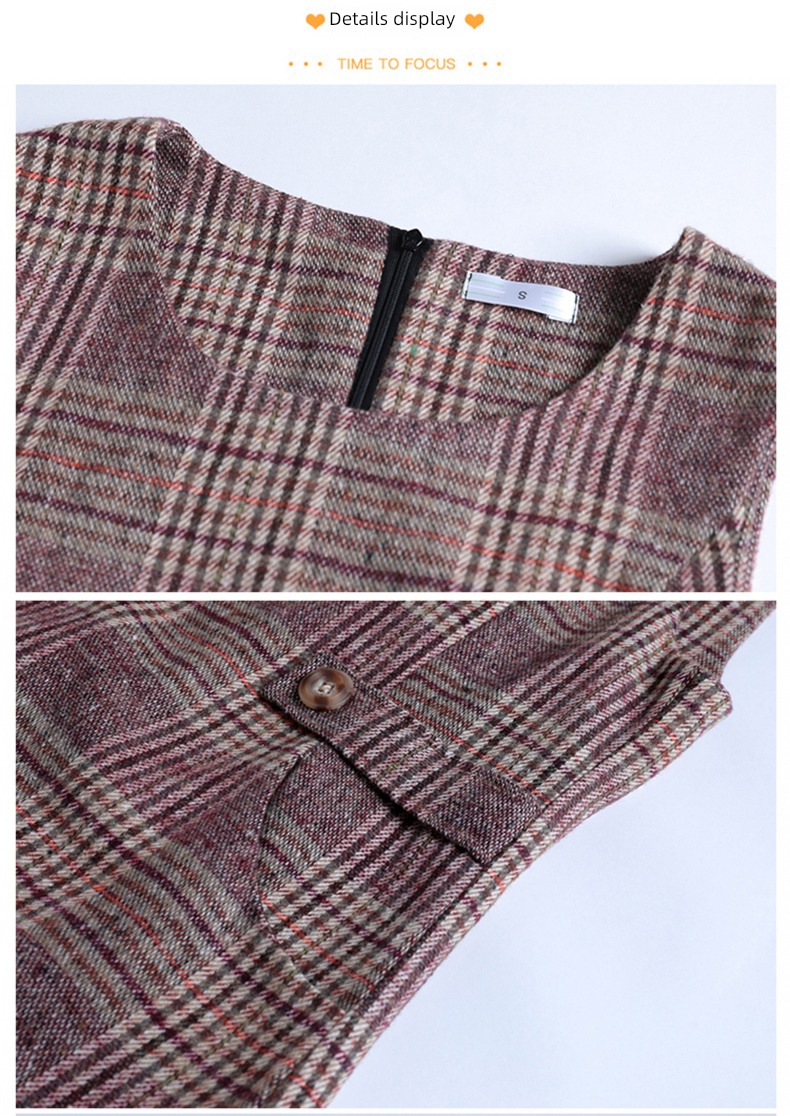 Autumn and winter Sleeveless Wool lattice Mother dress Dress
