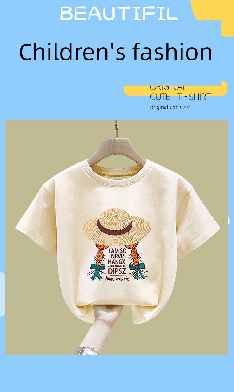 Girls' Apricot-Colored Short-Sleeve T-Shirt, Pure Cotton, 2026 New Stylish Versatile Casual Top for Older Children — 3
