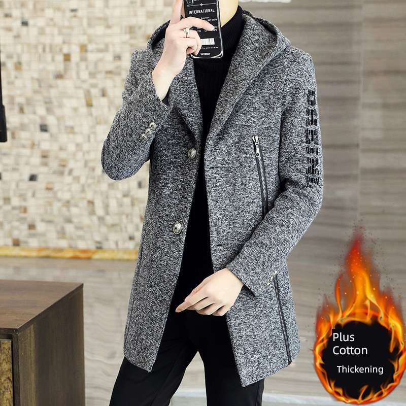 Autumn and winter Medium and long term Korean version trend Wool Windbreaker