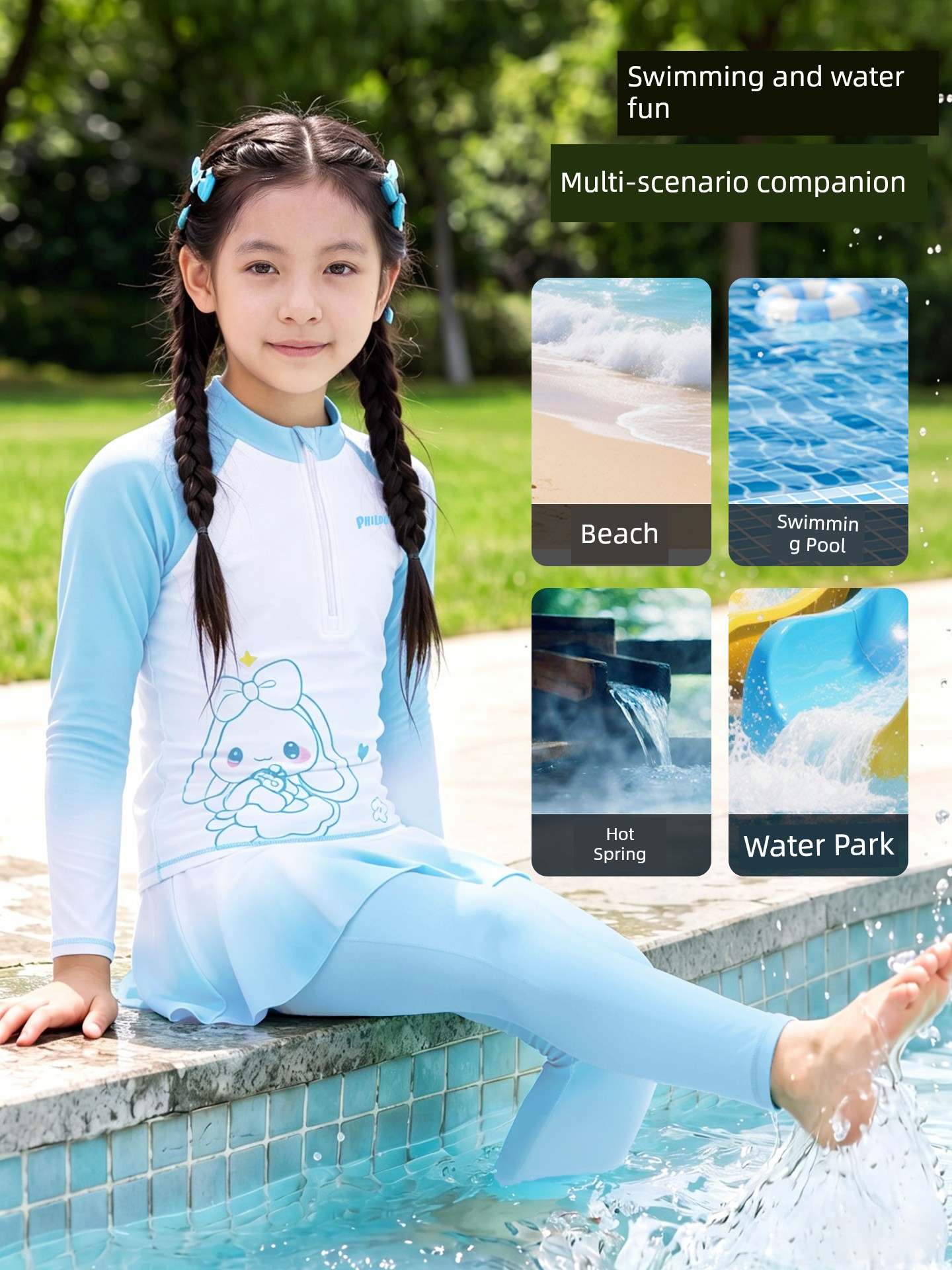 Children's Swimsuit Girls' Long-Sleeved Long-Pants Split Sun-Protective Quick-Dry Skin-Friendly High-Elastic Hot Spring Vacation Training Swimming Set — 2