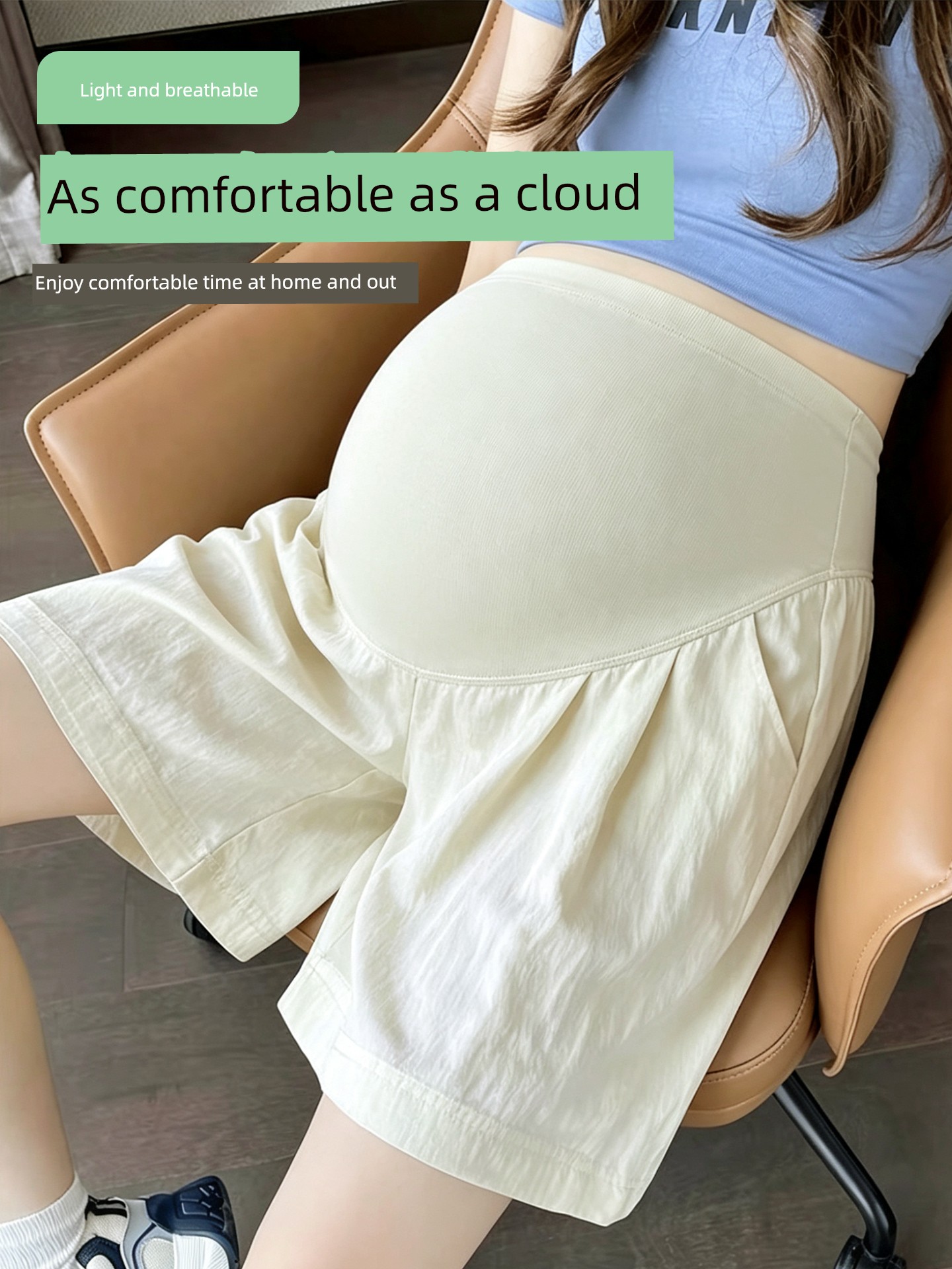 Maternity Shorts for Summer, Thin Style, Wide-Leg Pants, High-Waisted, Belly-Supporting, Loose and Comfortable, Not Tight on the Stomach — 2