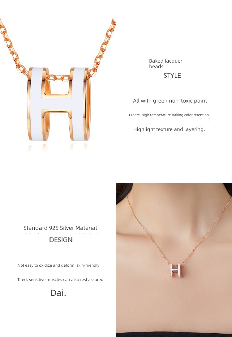 H Necklace female Autumn and winter Sterling Silver necklace Light luxury Minority Design Enamel letter Pendant 2022 new pattern gift