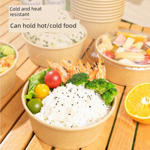 Yunlei Disposable Lunch Box Kraft Paper Round Bowl with Lid 750ml*12 Sets Fruit Salad Lunch Box Picnic Packing Box