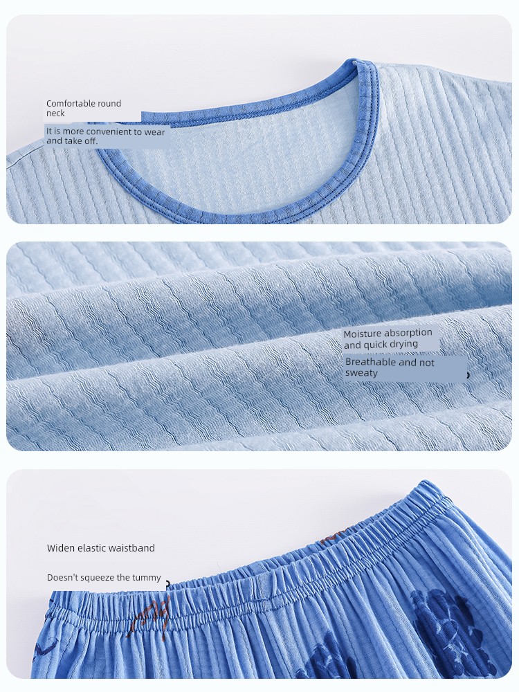 Dolaer Kidsren's Pajamas Summer Thin Pure Cotton Antibacterial Air-Conditioned Clothing for Boys and Girls Big Kidsren Boys Home Clothes Set — 4