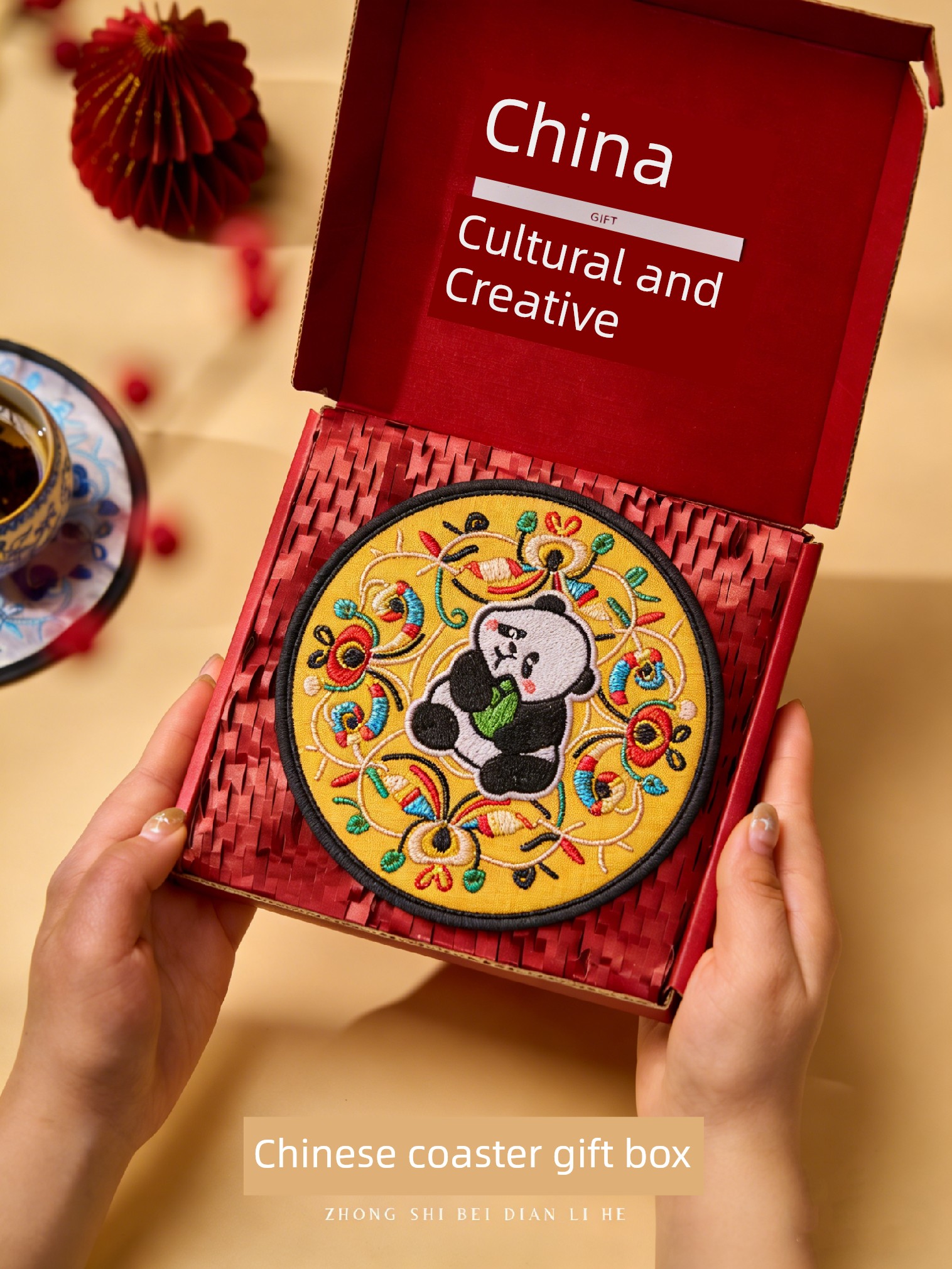 Panda Embroidered Coasters, Chinese-Style Gifts for Foreign Clients, Traditional Cultural and Creative Souvenirs, Practical Small Gifts