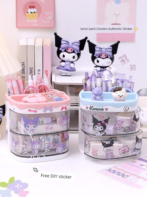 Pen holder storage box desktop dormitory office multi-function large capacity transparent stationery drawer dustproof storage rack