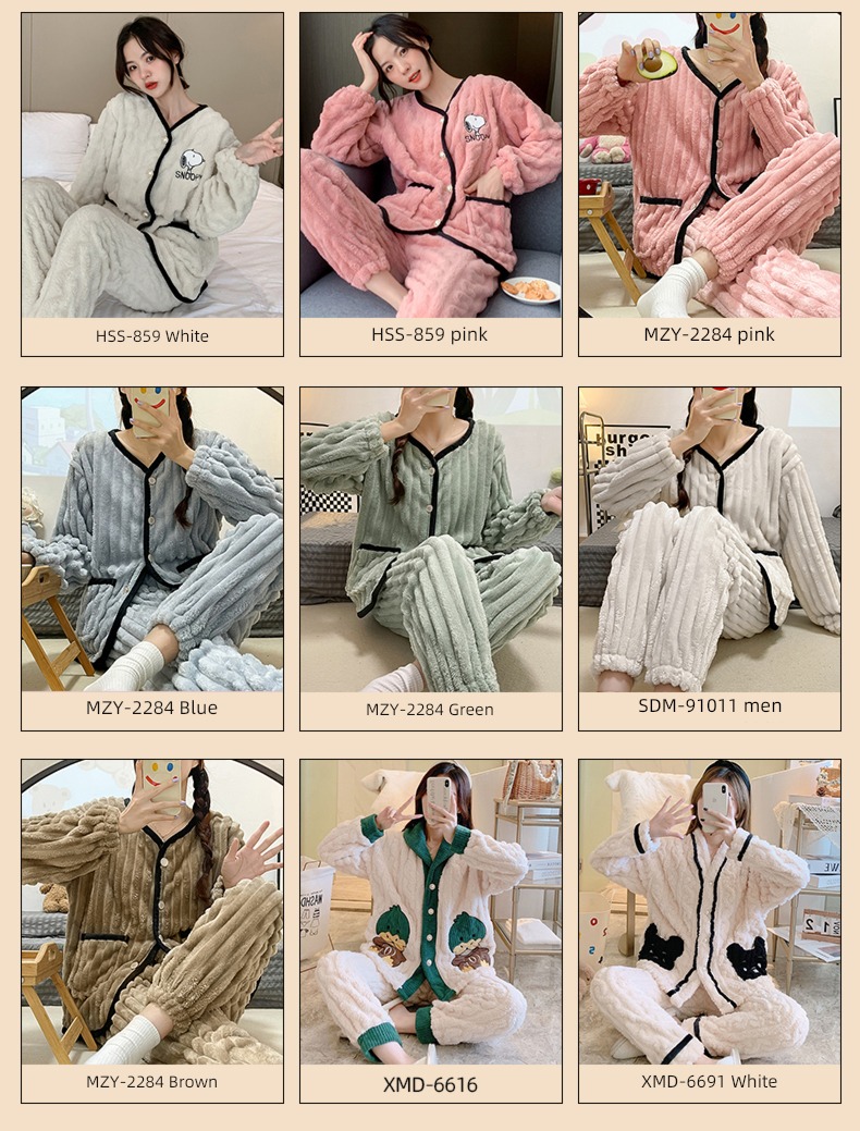 Flannel female Autumn and winter Long sleeve thickening Sweet pajamas