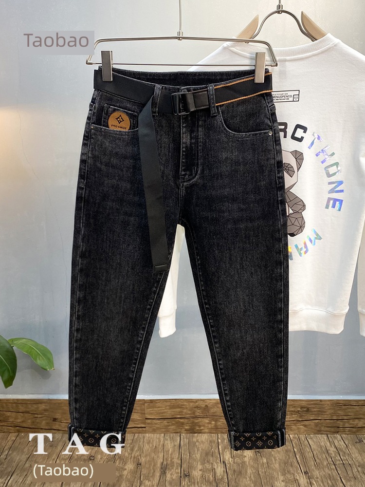 Chaopai high-end Autumn and winter Plush Embroidery printing Jeans
