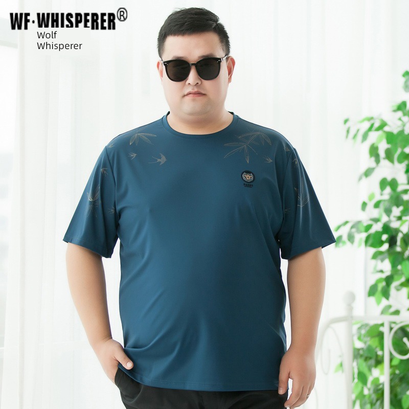 300 Jin man Tide money Extra large Round neck Short sleeve T-shirt