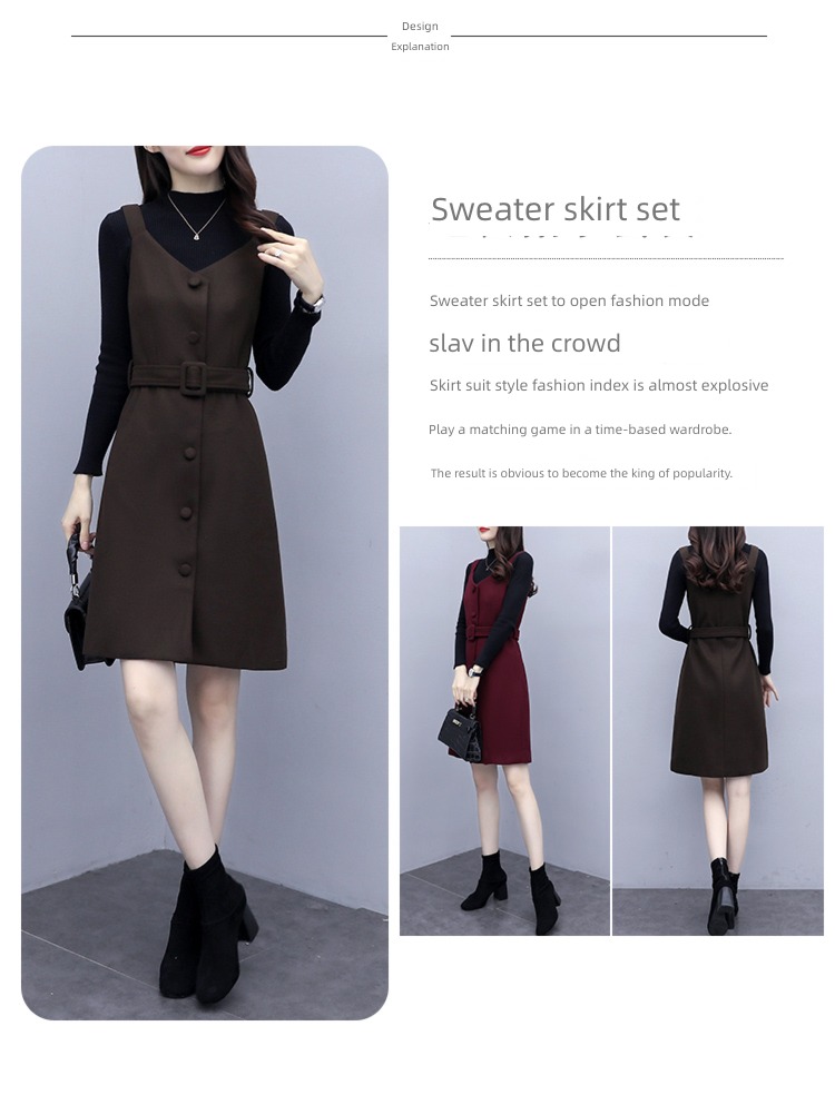 Autumn and winter Woolen cloth female Close your waist temperament mom Dress