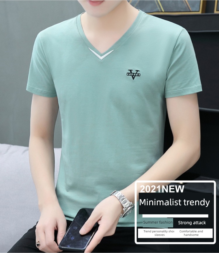 tide man pure cotton breathable V-neck Body Short sleeve T-shirt