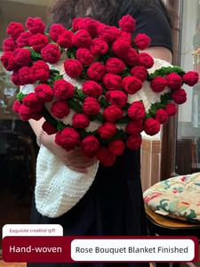 Rose Bouquet Knitted Yarn Blanket Finished Product Wedding New Year Birthday Gift for Girls to Give to Best Friend or Gi