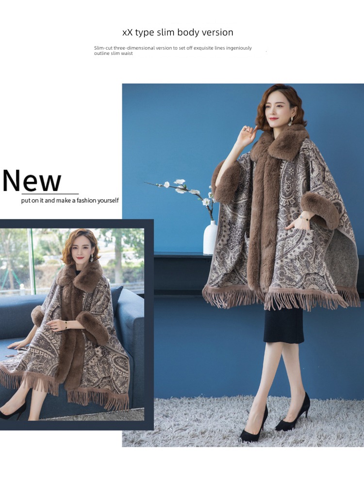female thickening cheongsam spring and autumn noble Large wool collar Shawl