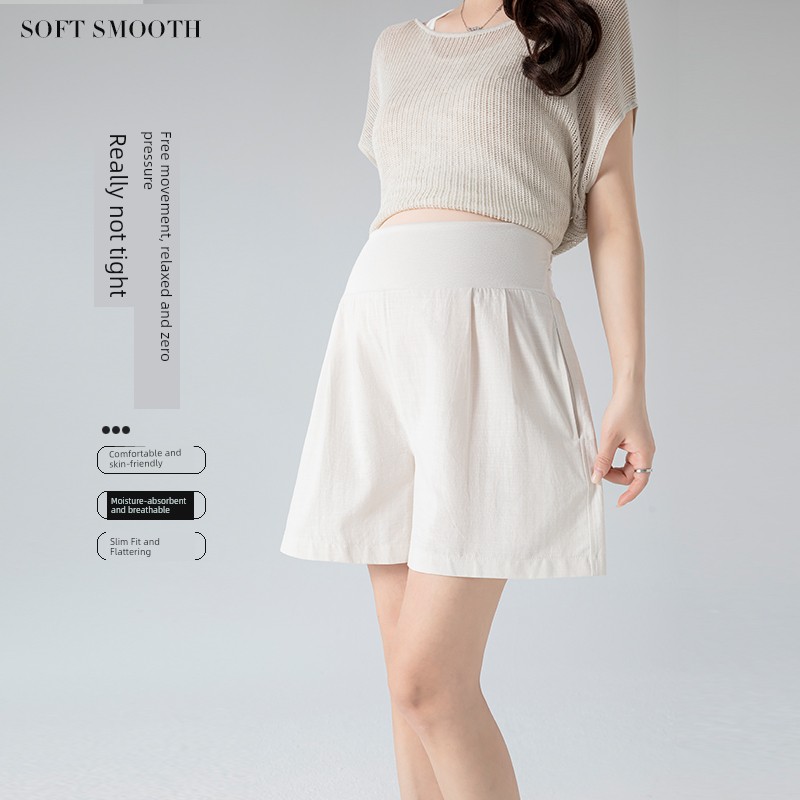 Maternity Shorts, Summer Thin Style, Elastic High Waist, Suitable for Pre and Postpartum, Tencel Cotton, Side Pockets, Wide-Leg, Outerwear, Maternity Pants — 2