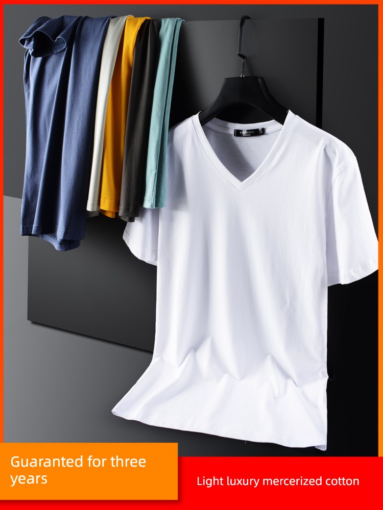 Mercerized cotton man Chicken heart collar leisure time Short sleeve T-shirt