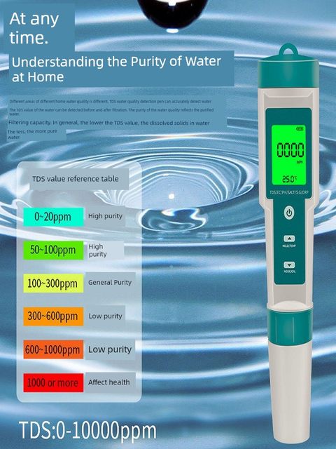 七合一水质检测笔PH/TDS/EC/盐度/SG/ORP/温度便携ph测试笔