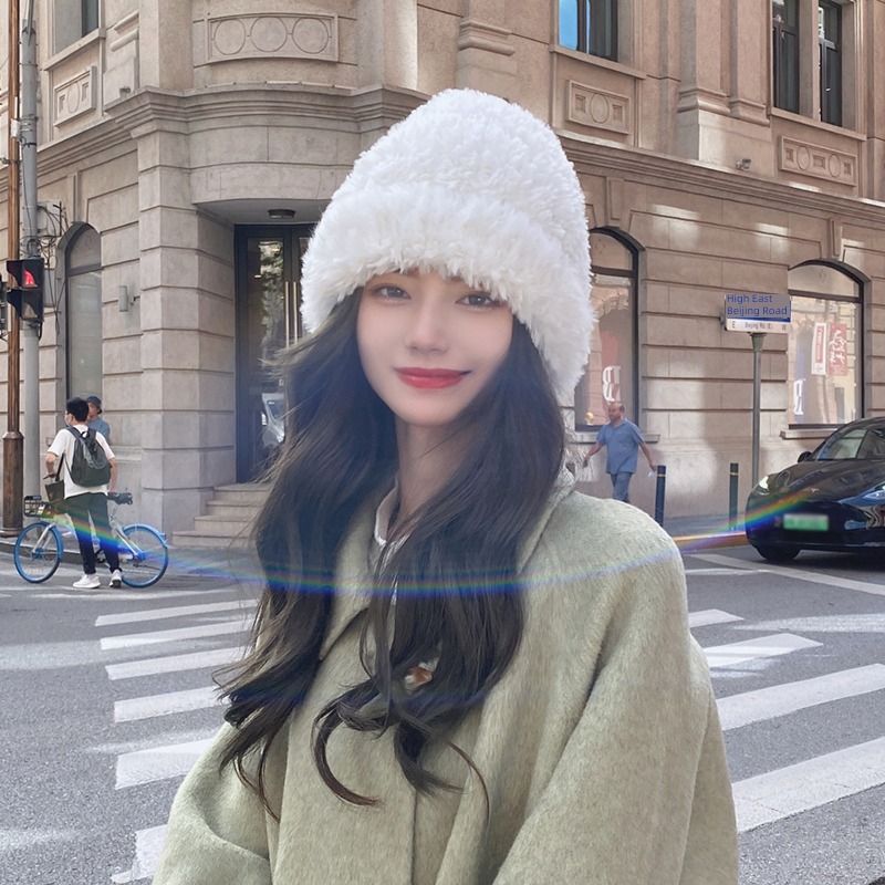 OVANCY Languid easy woolen hat female winter Show a small face Curling Knitted hat solar system Big edition Plush Cold cap tide