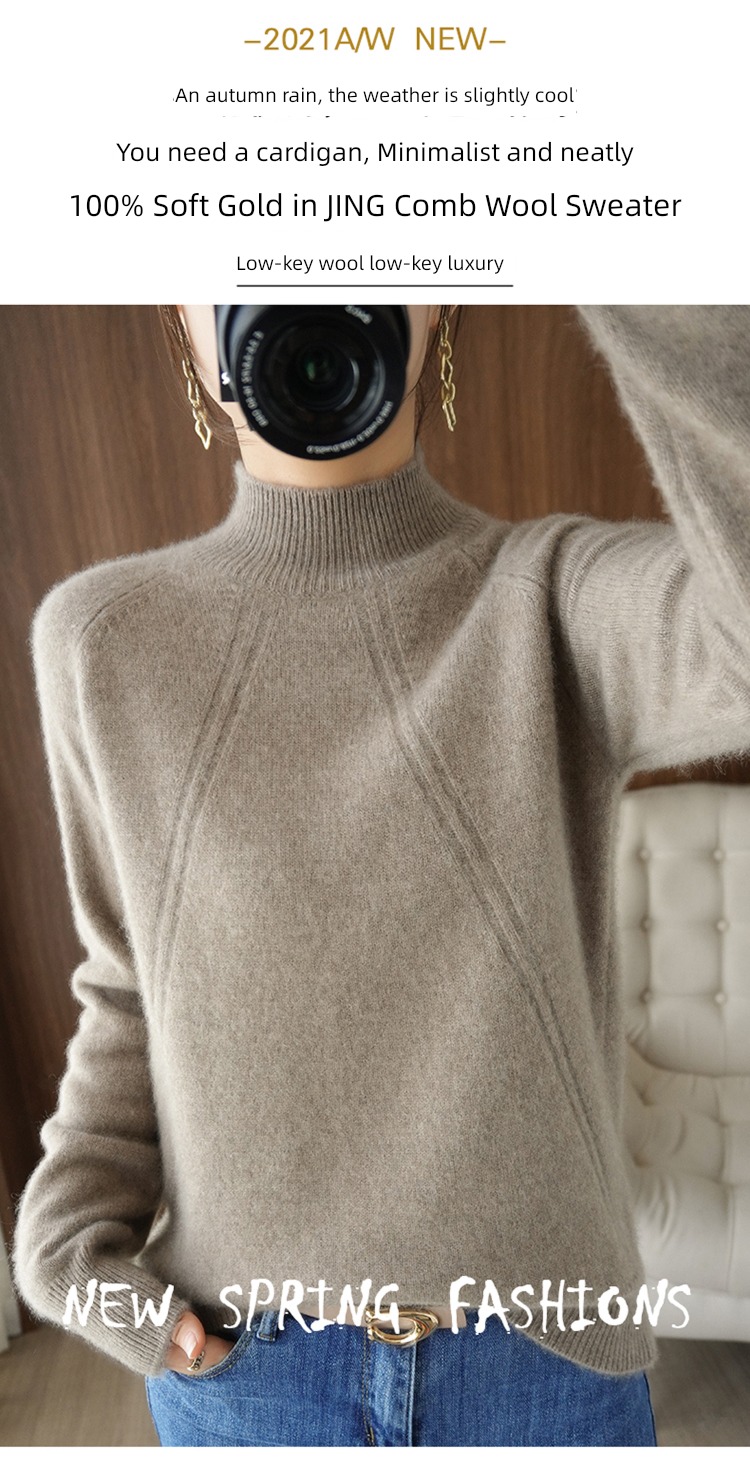 Plush thickening knitting Half high collar Foreign style ma'am sweater