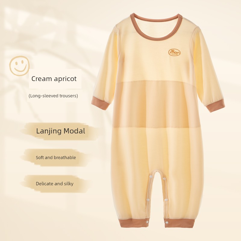 Spring, Summer, Autumn Double Layer Bellyband Boys and Girls One-Piece Pajamas — 8