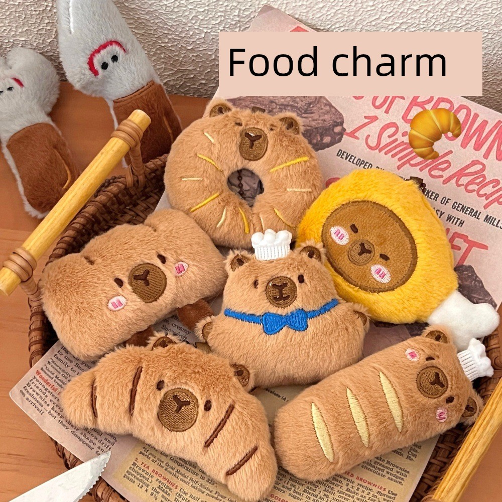 Factory Price Creative Food-Themed Capybara Girl Cartoon Plush Toy Pendant Bread Keychain Set
