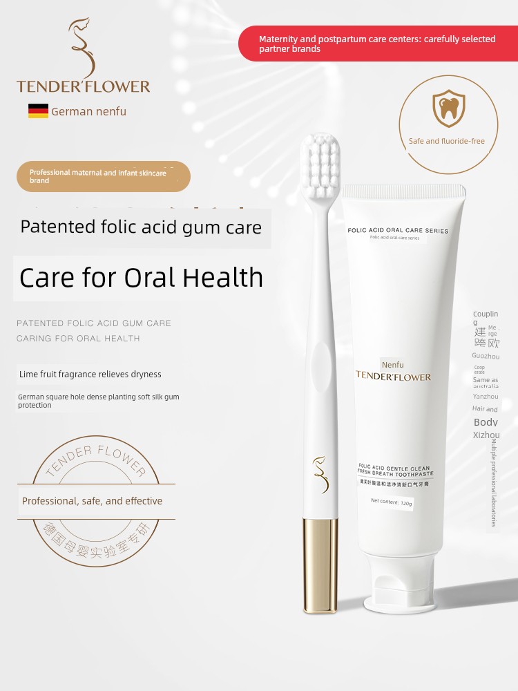 German Nenfu Toothpaste and Toothbrush Set for Women Preparing for Pregnancy Can Be Used with Soft-Bristled Toothbrushes for Oral Care, Fresh and Fluoride-Free, with No Odor