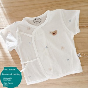 Dini Doudou Newborn Clothes Summer Soft Thin Pure Cotton Boneless Shoelace Short Sleeve Gown Baby Tops